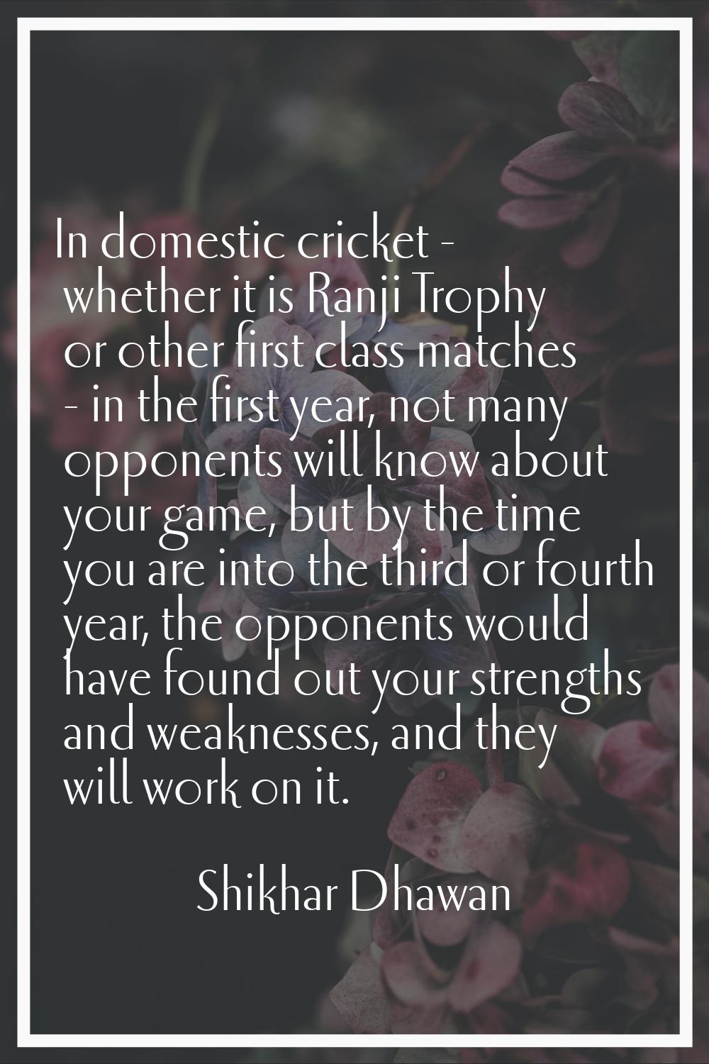 In domestic cricket - whether it is Ranji Trophy or other first class matches - in the first year, 