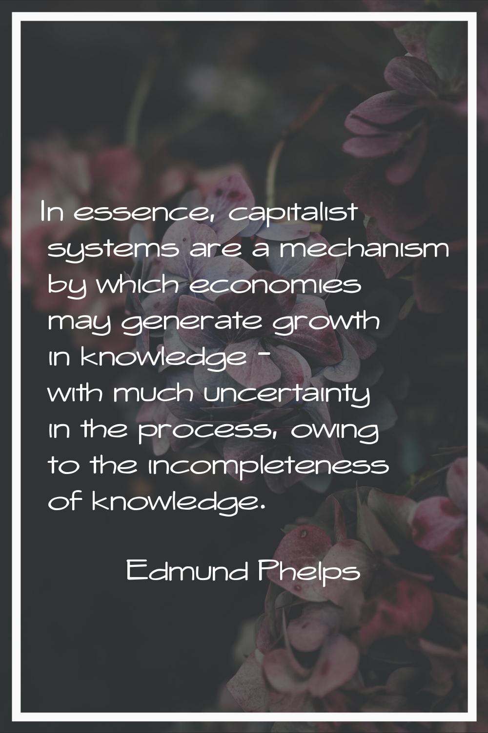 In essence, capitalist systems are a mechanism by which economies may generate growth in knowledge 