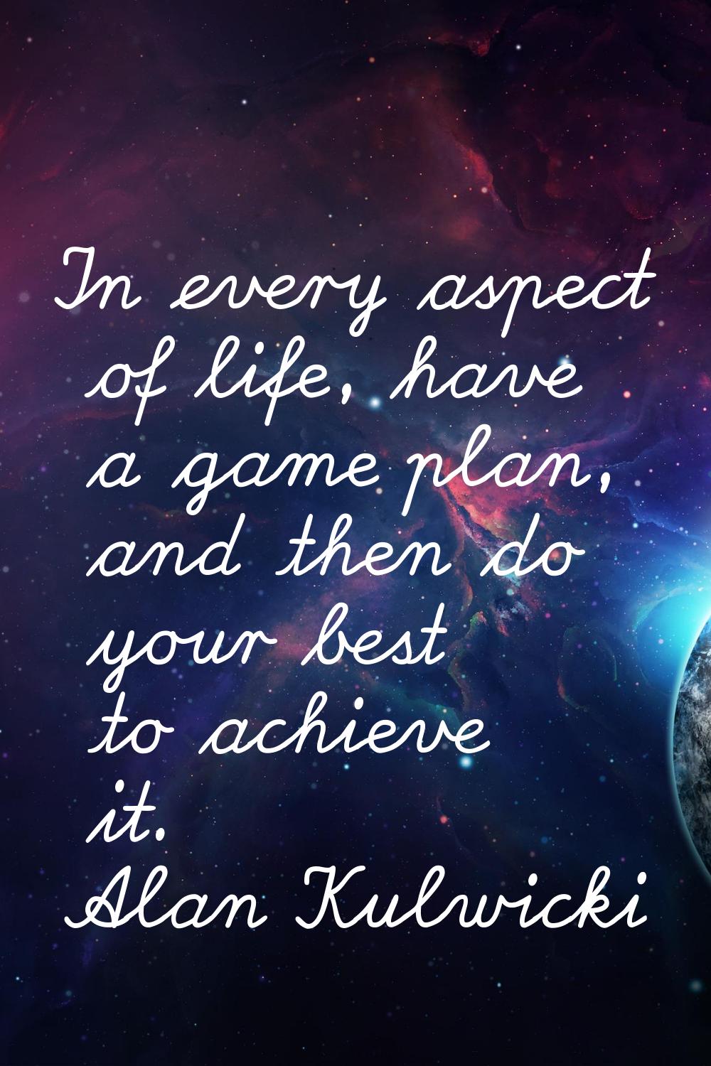 In every aspect of life, have a game plan, and then do your best to achieve it.