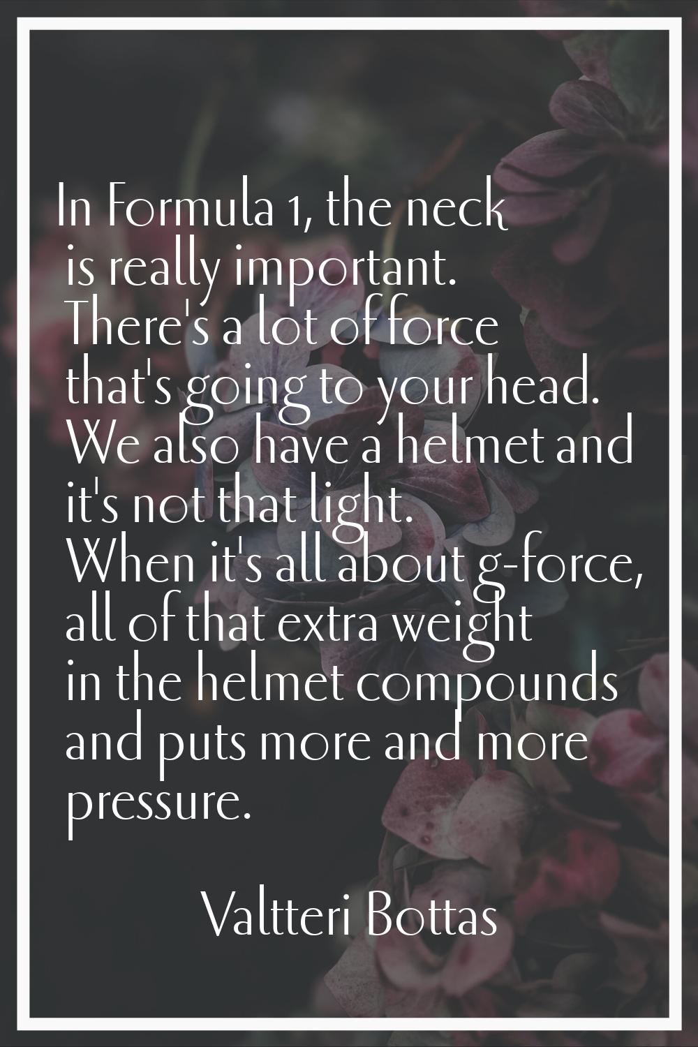 In Formula 1, the neck is really important. There's a lot of force that's going to your head. We al
