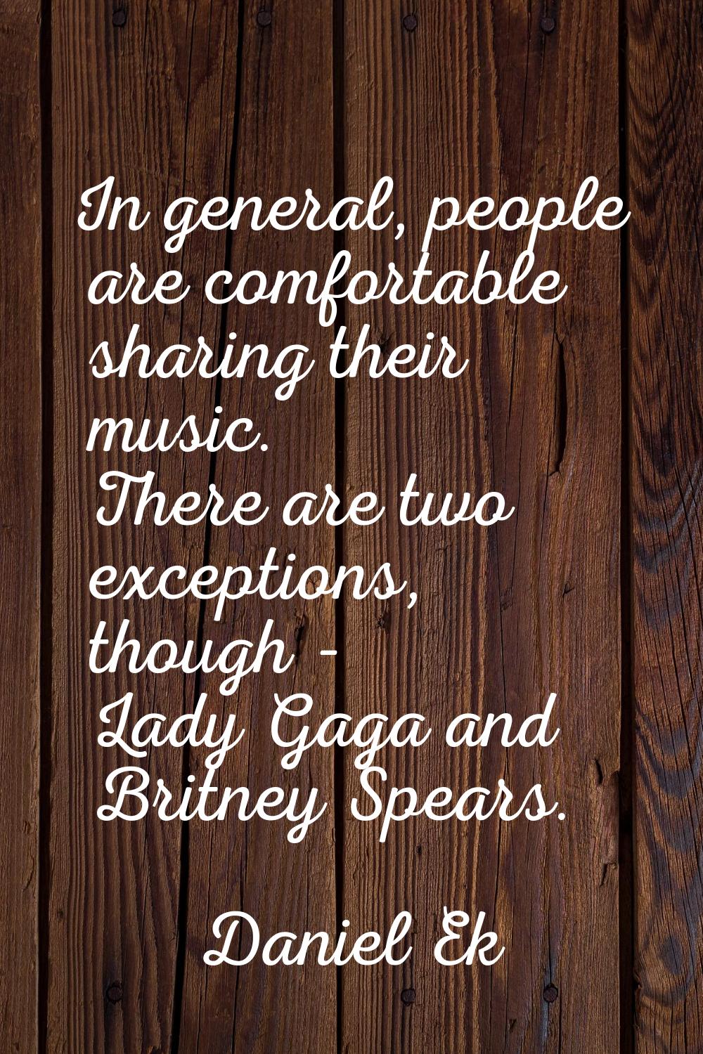 In general, people are comfortable sharing their music. There are two exceptions, though - Lady Gag