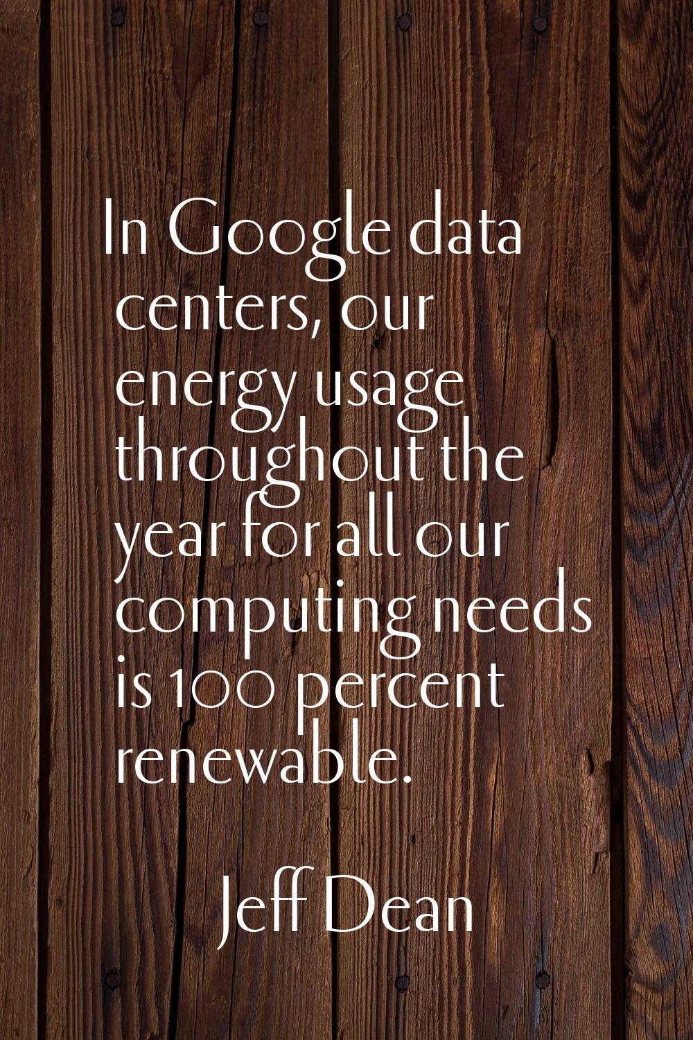 In Google data centers, our energy usage throughout the year for all our computing needs is 100 per