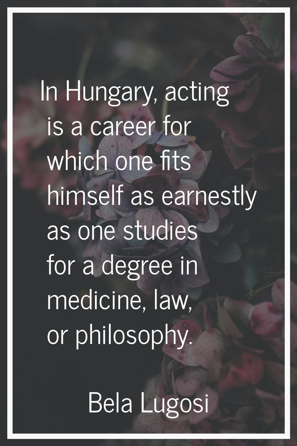 In Hungary, acting is a career for which one fits himself as earnestly as one studies for a degree 