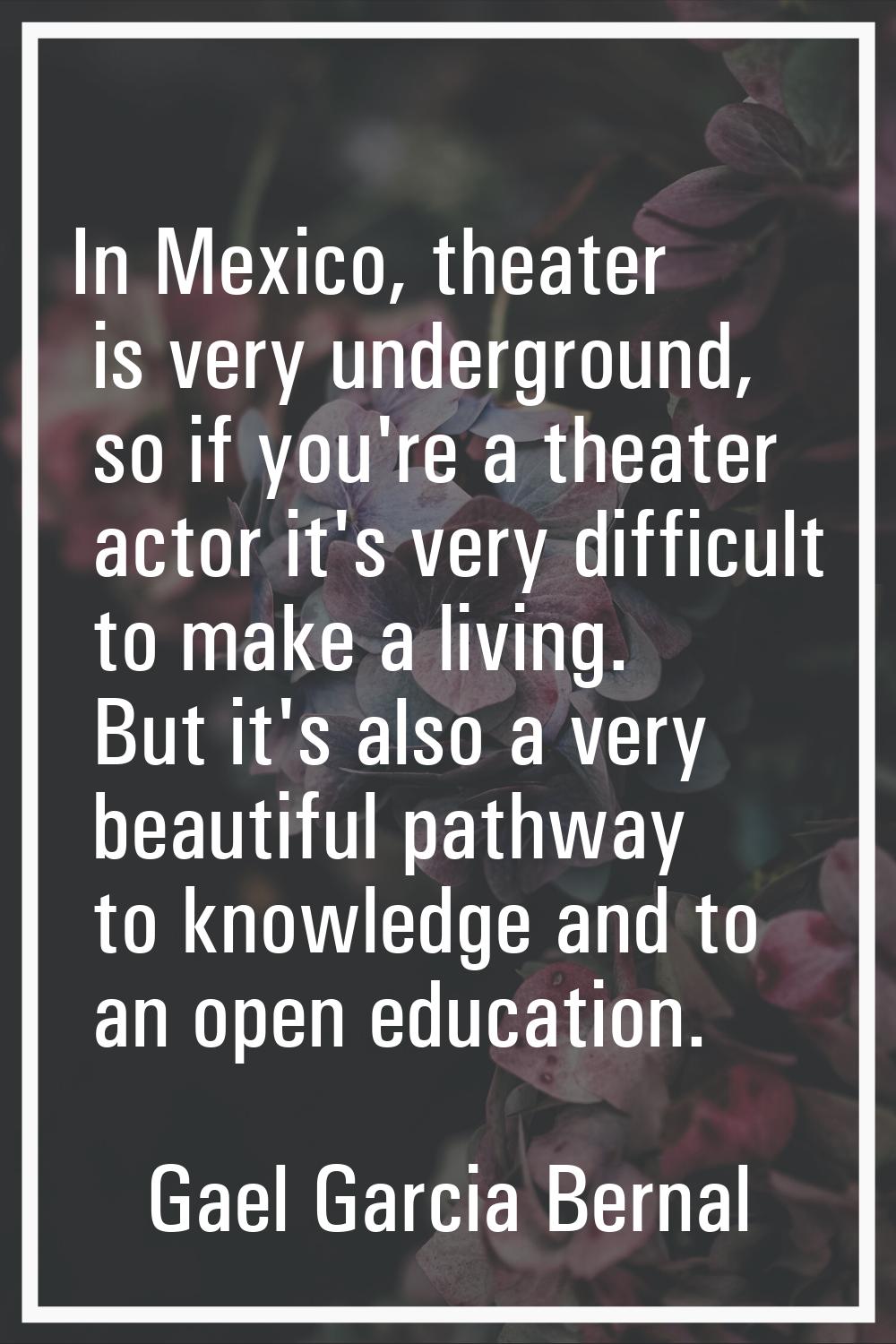 In Mexico, theater is very underground, so if you're a theater actor it's very difficult to make a 