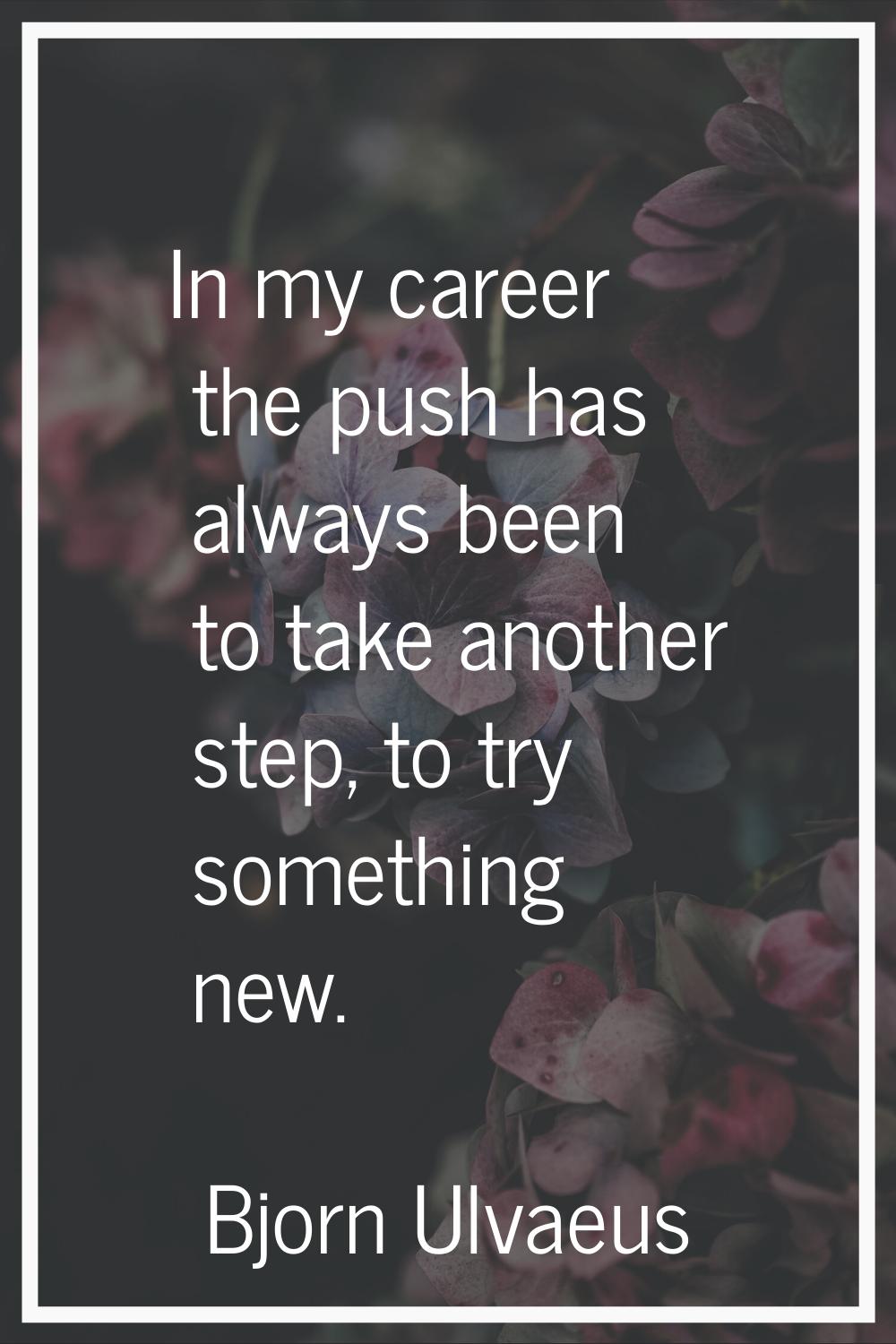 In my career the push has always been to take another step, to try something new.