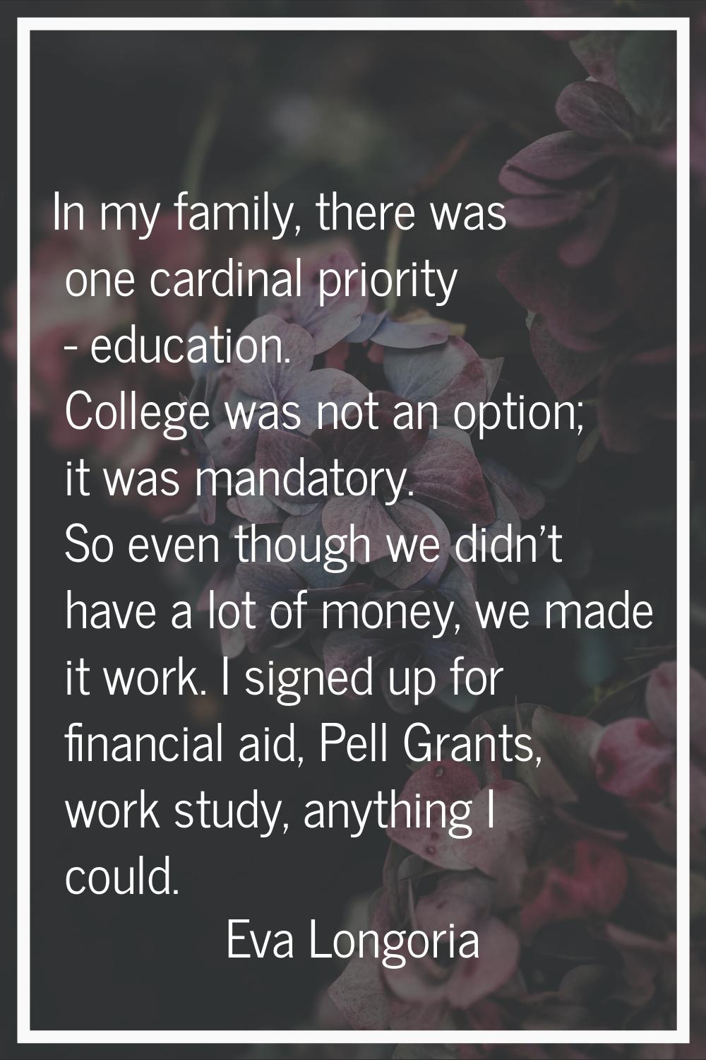 In my family, there was one cardinal priority - education. College was not an option; it was mandat