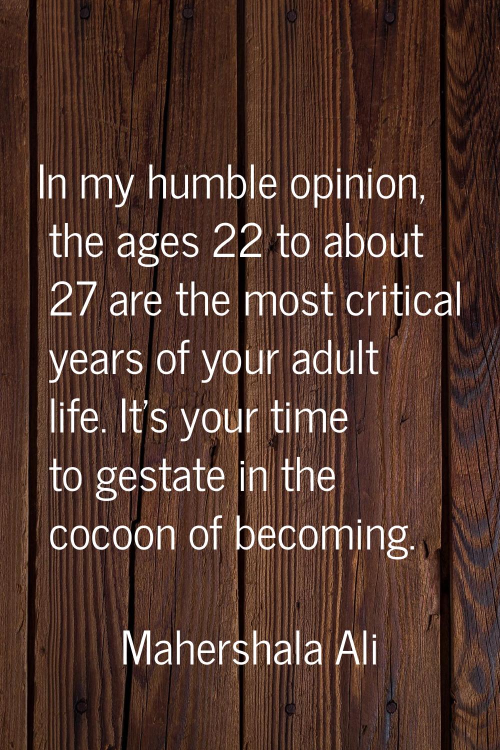 In my humble opinion, the ages 22 to about 27 are the most critical years of your adult life. It's 