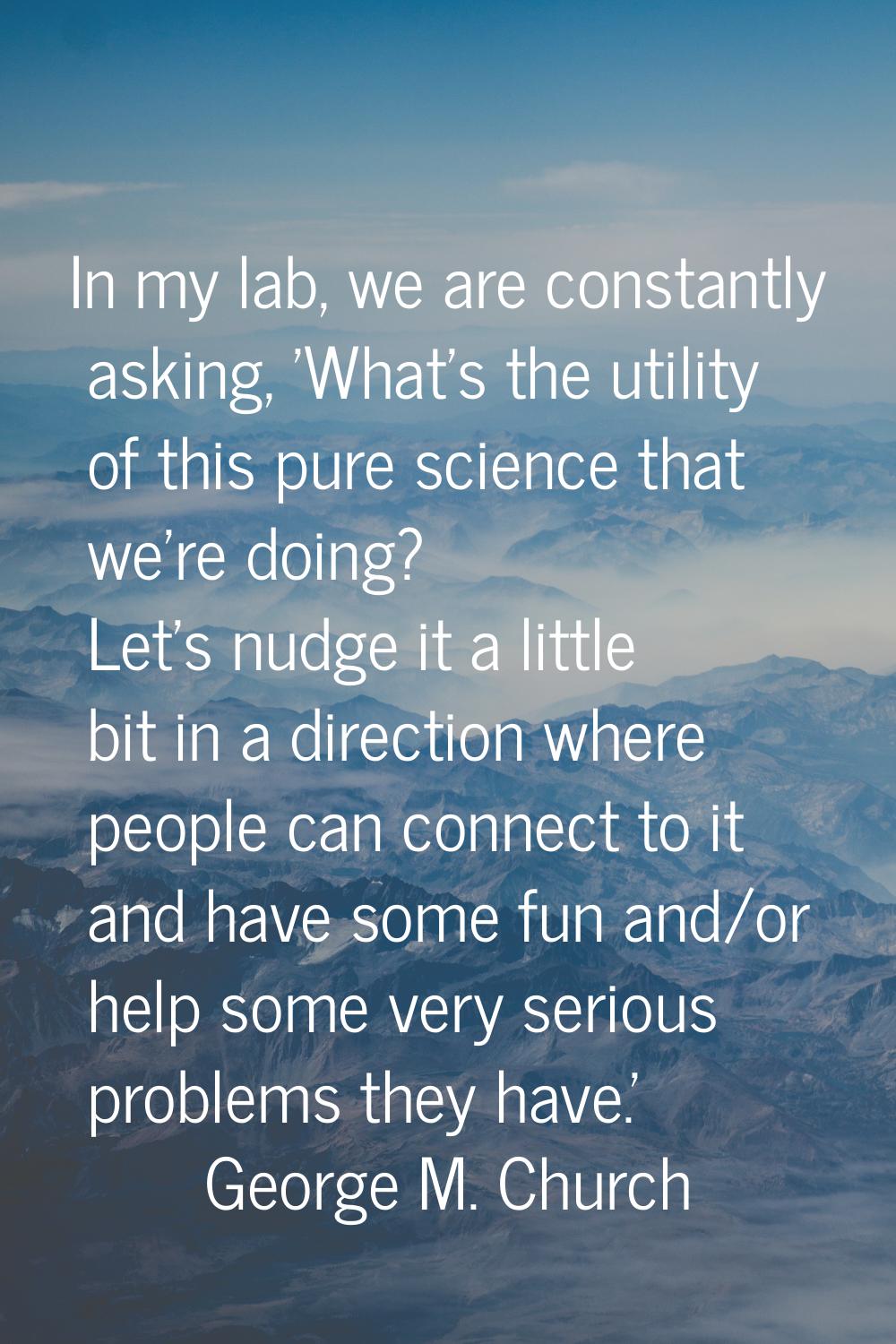 In my lab, we are constantly asking, 'What's the utility of this pure science that we're doing? Let