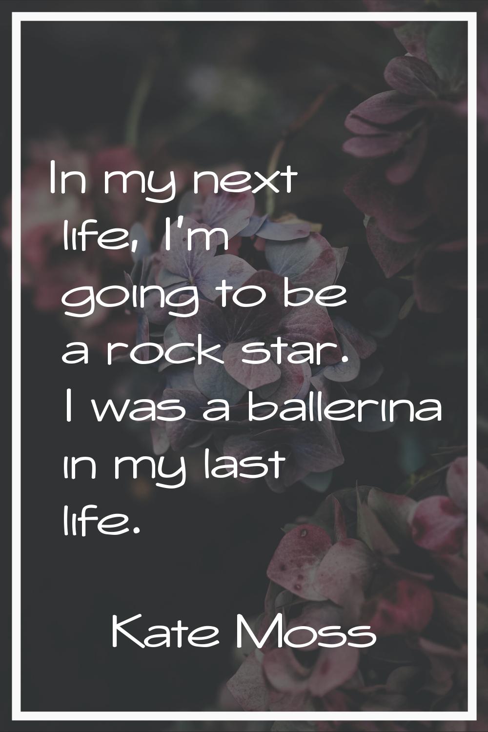 In my next life, I'm going to be a rock star. I was a ballerina in my last life.