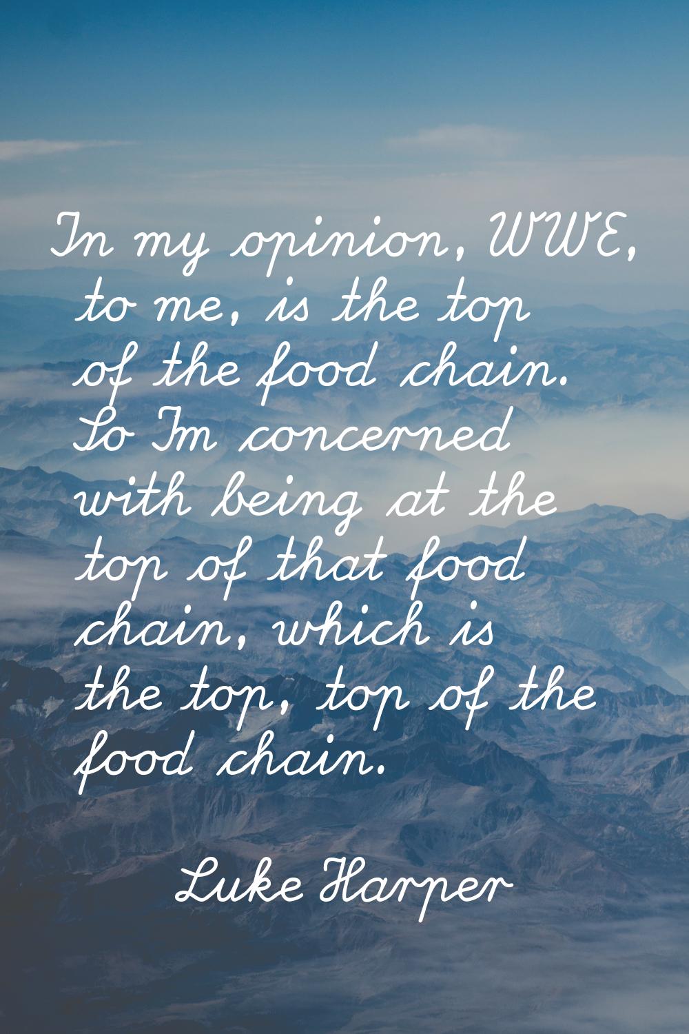 In my opinion, WWE, to me, is the top of the food chain. So I'm concerned with being at the top of 