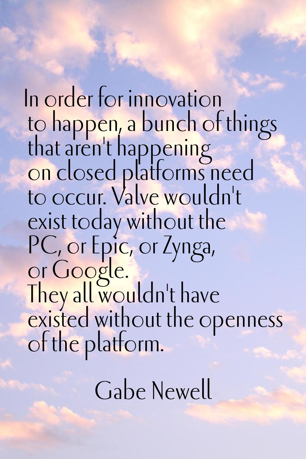In order for innovation to happen, a bunch of things that aren't happening on closed platforms need