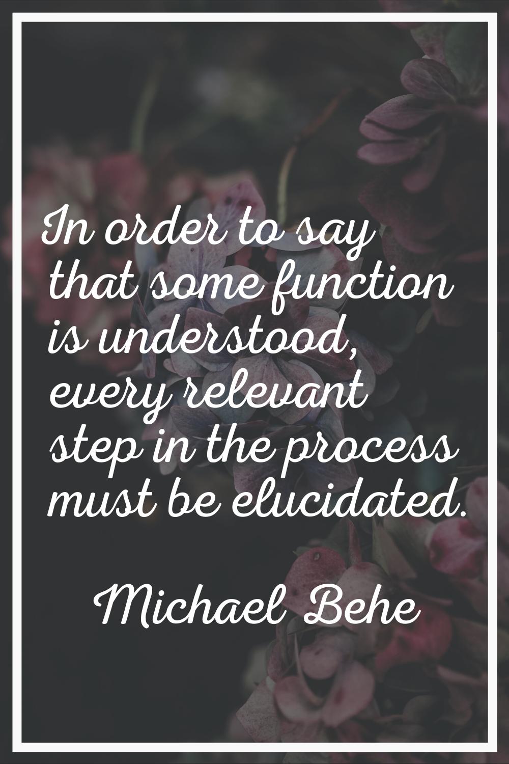 In order to say that some function is understood, every relevant step in the process must be elucid