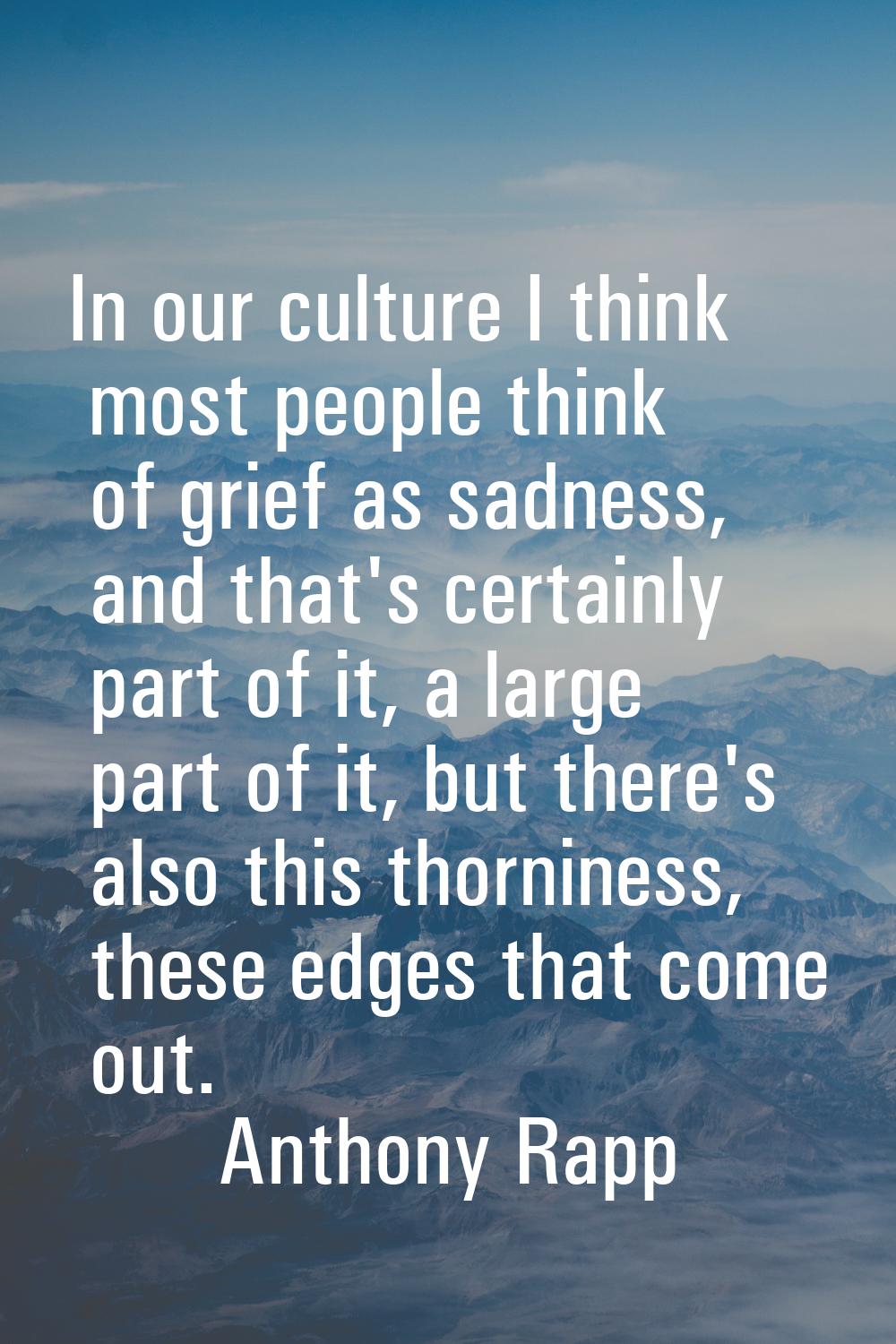 In our culture I think most people think of grief as sadness, and that's certainly part of it, a la