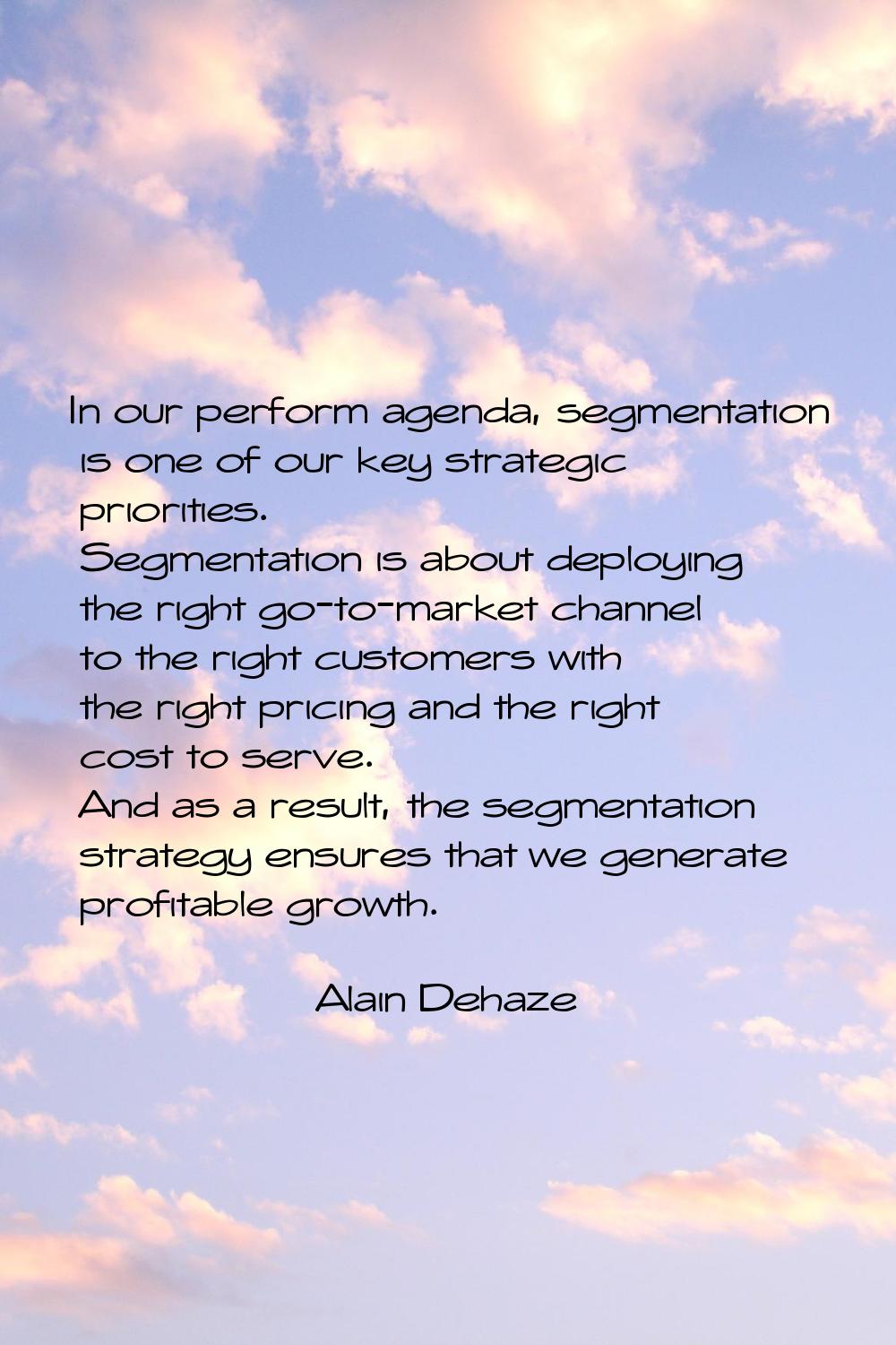 In our perform agenda, segmentation is one of our key strategic priorities. Segmentation is about d