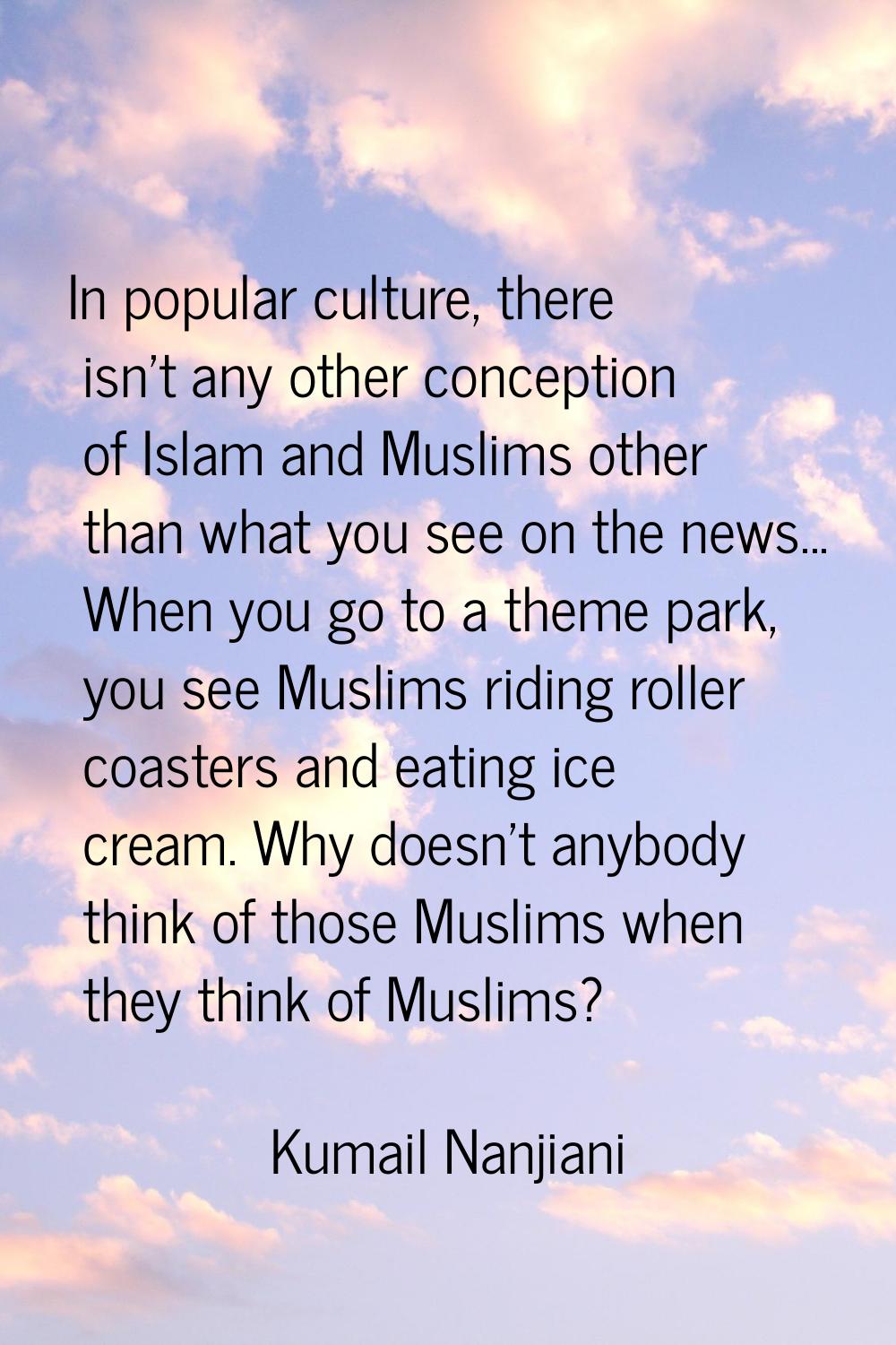 In popular culture, there isn't any other conception of Islam and Muslims other than what you see o