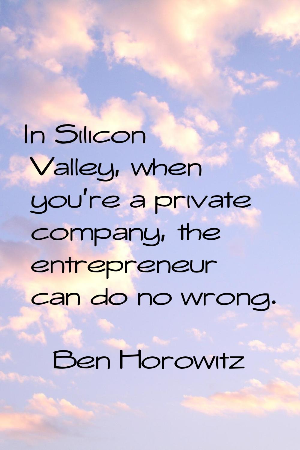 In Silicon Valley, when you're a private company, the entrepreneur can do no wrong.