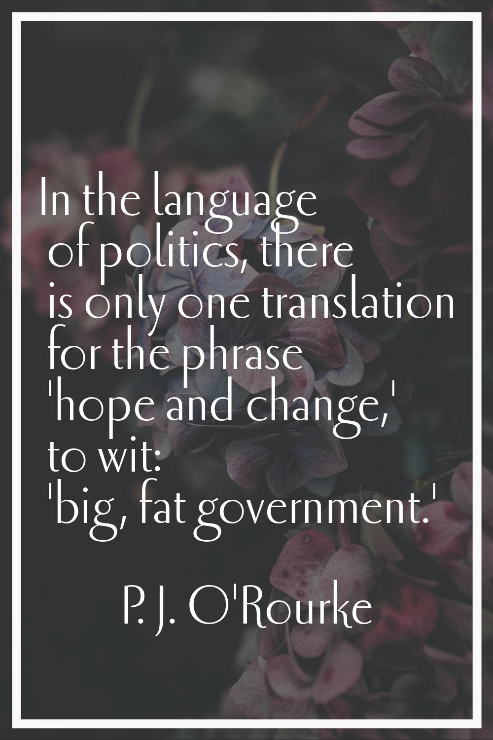 In the language of politics, there is only one translation for the phrase 'hope and change,' to wit