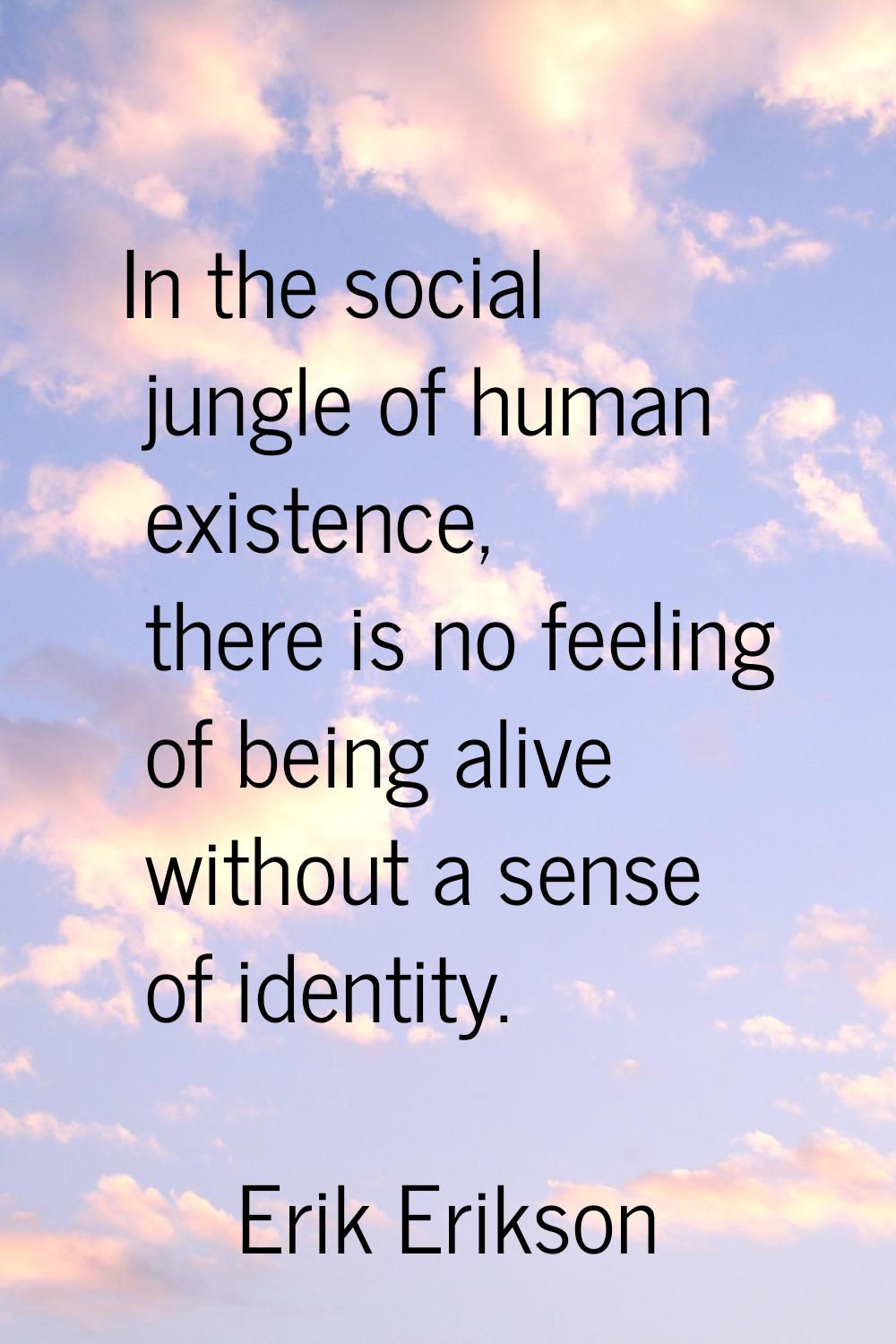In the social jungle of human existence, there is no feeling of being alive without a sense of iden