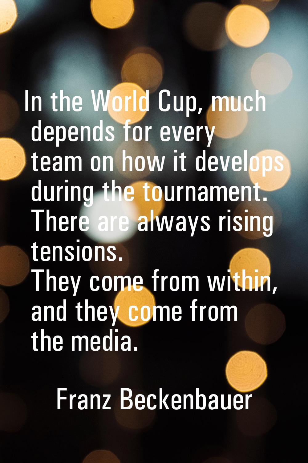 In the World Cup, much depends for every team on how it develops during the tournament. There are a