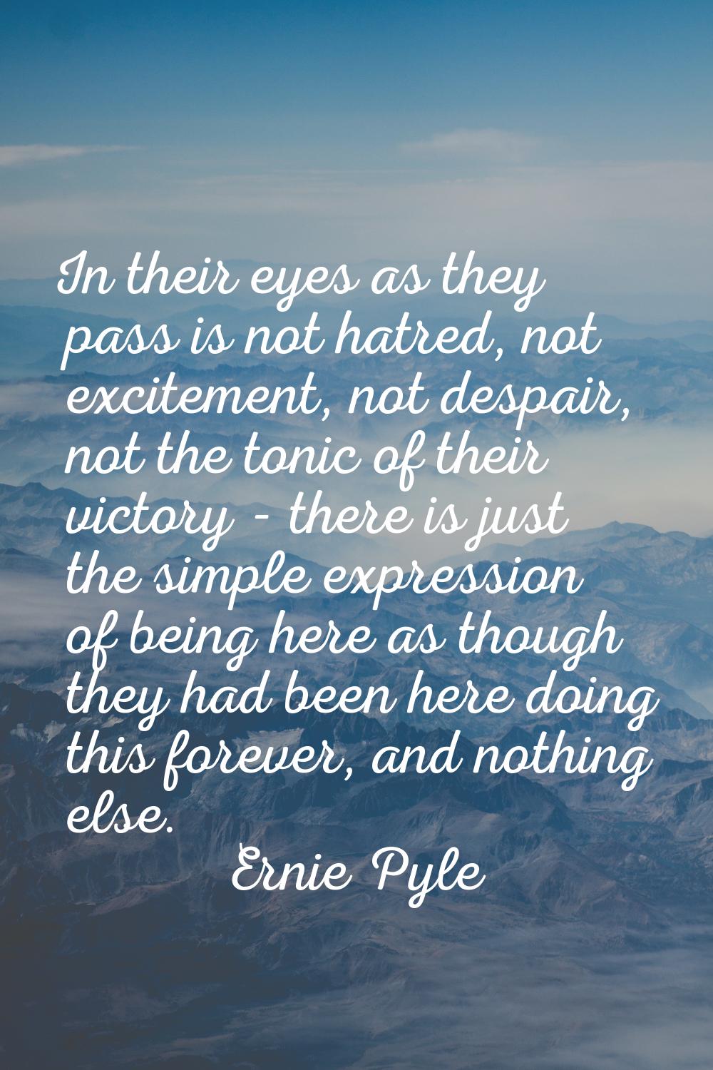 In their eyes as they pass is not hatred, not excitement, not despair, not the tonic of their victo