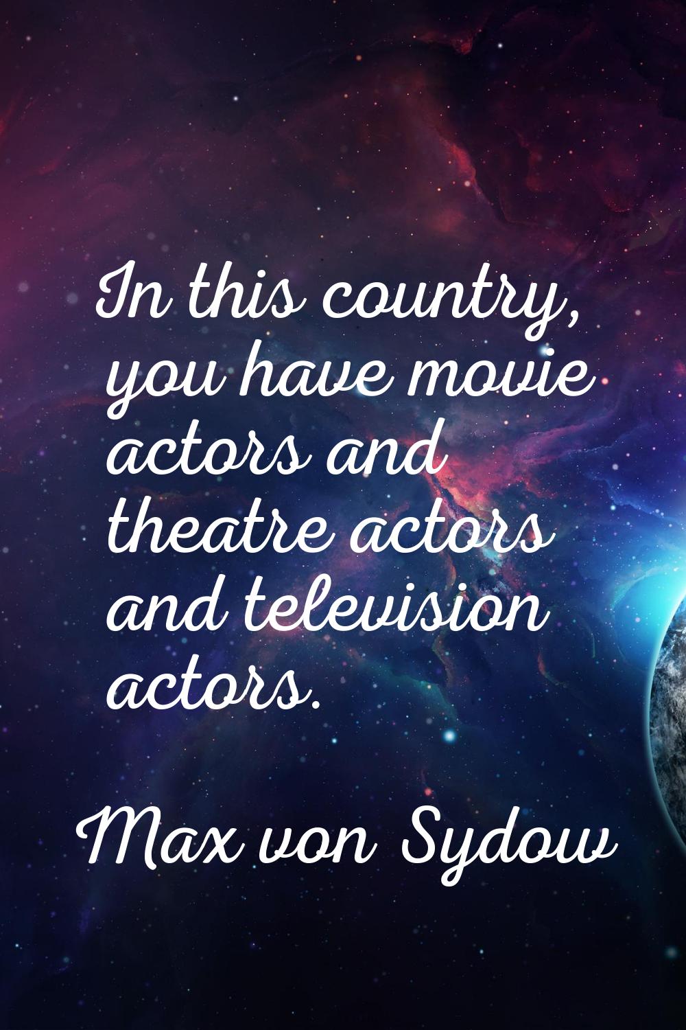 In this country, you have movie actors and theatre actors and television actors.