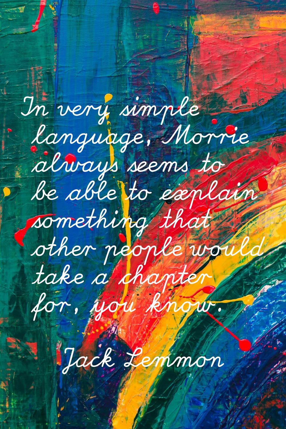 In very simple language, Morrie always seems to be able to explain something that other people woul