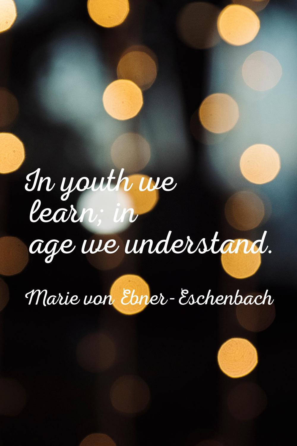 In youth we learn; in age we understand.
