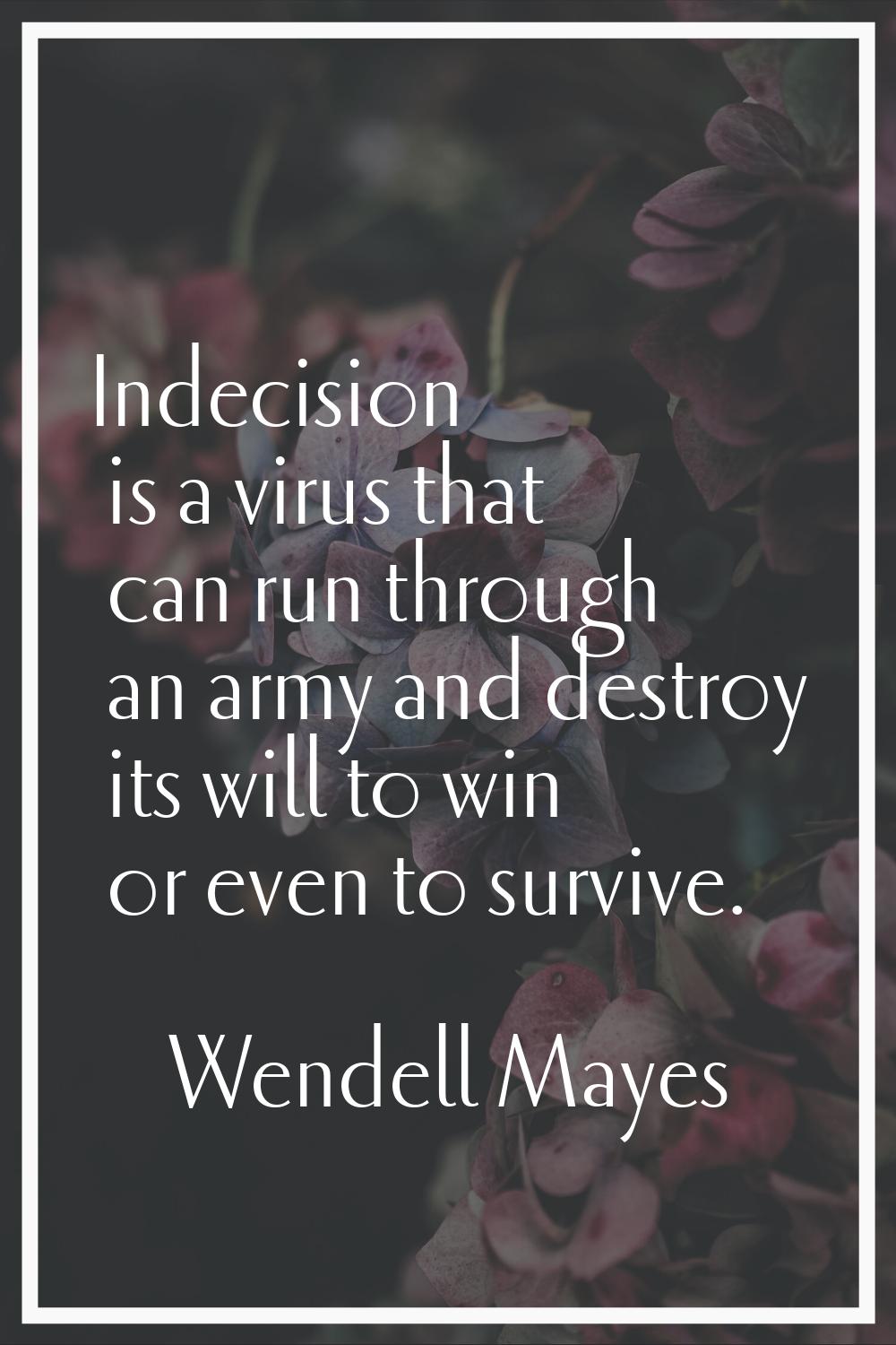 Indecision is a virus that can run through an army and destroy its will to win or even to survive.