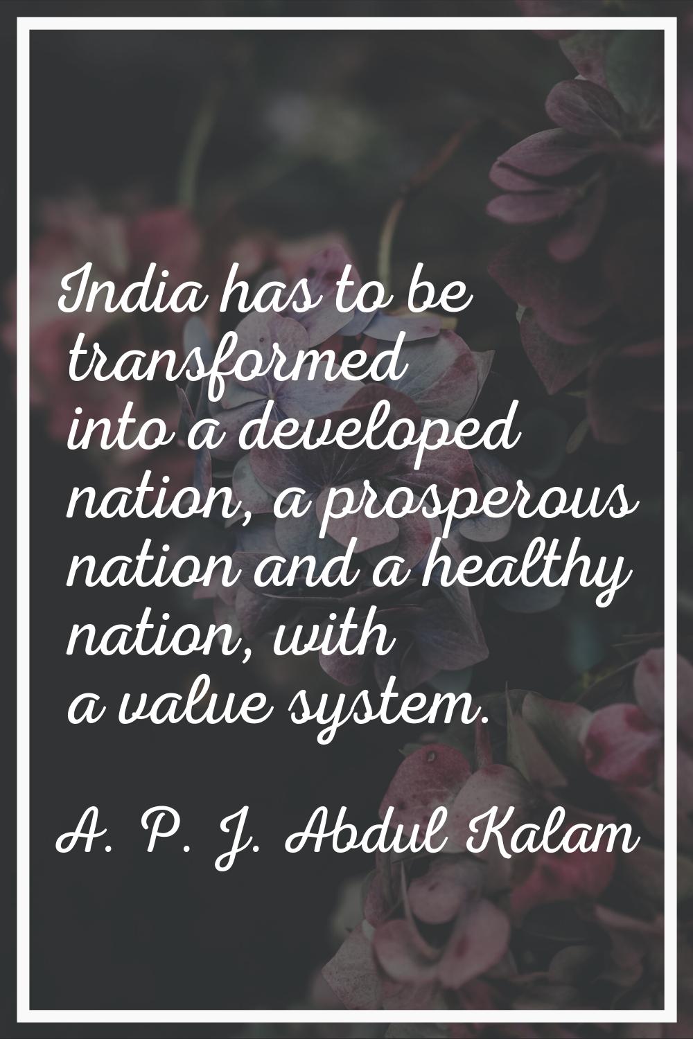India has to be transformed into a developed nation, a prosperous nation and a healthy nation, with