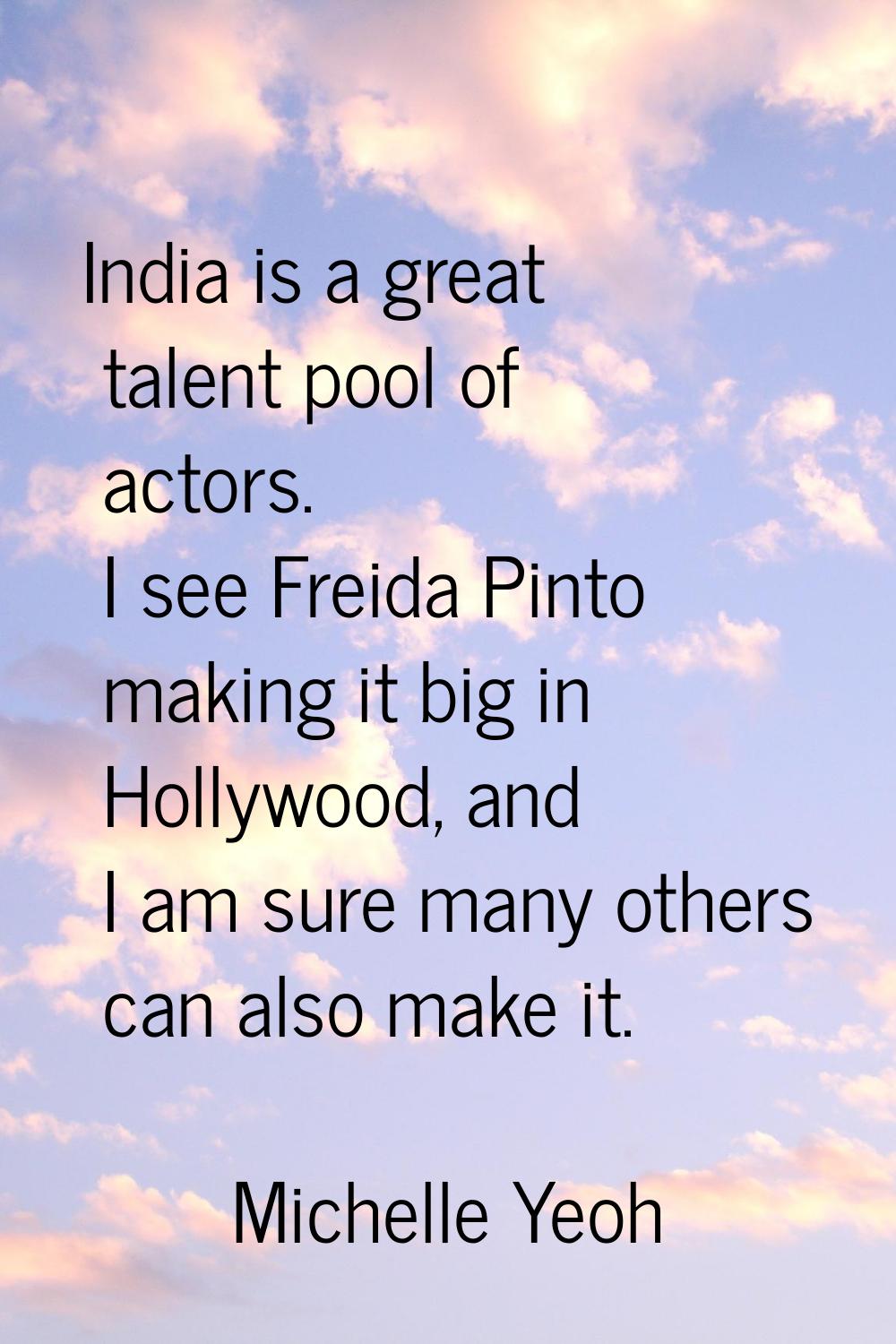 India is a great talent pool of actors. I see Freida Pinto making it big in Hollywood, and I am sur