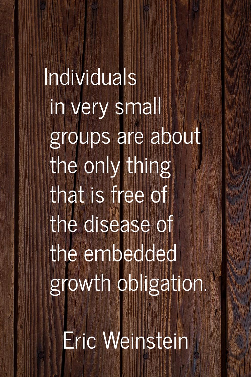 Individuals in very small groups are about the only thing that is free of the disease of the embedd