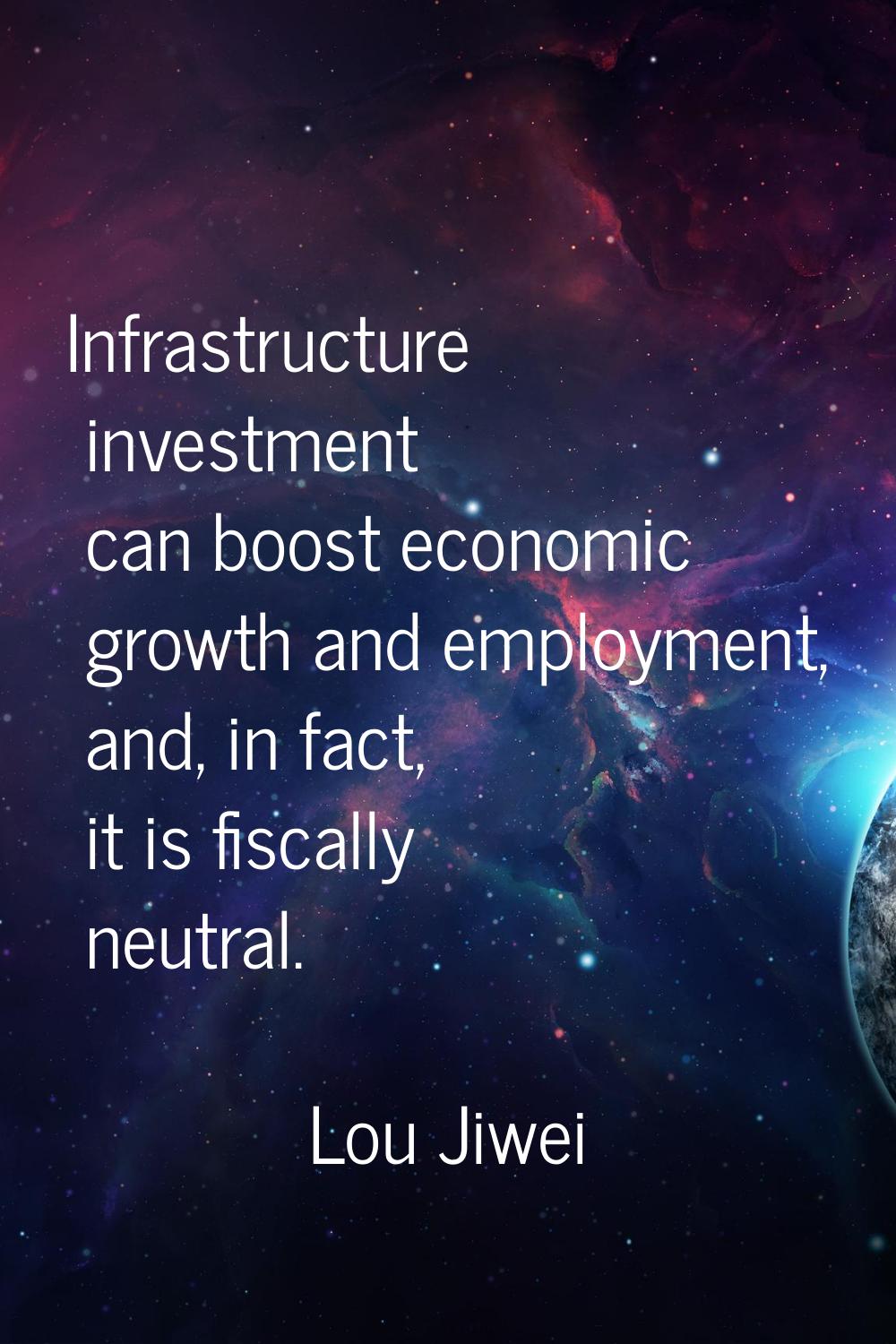 Infrastructure investment can boost economic growth and employment, and, in fact, it is fiscally ne