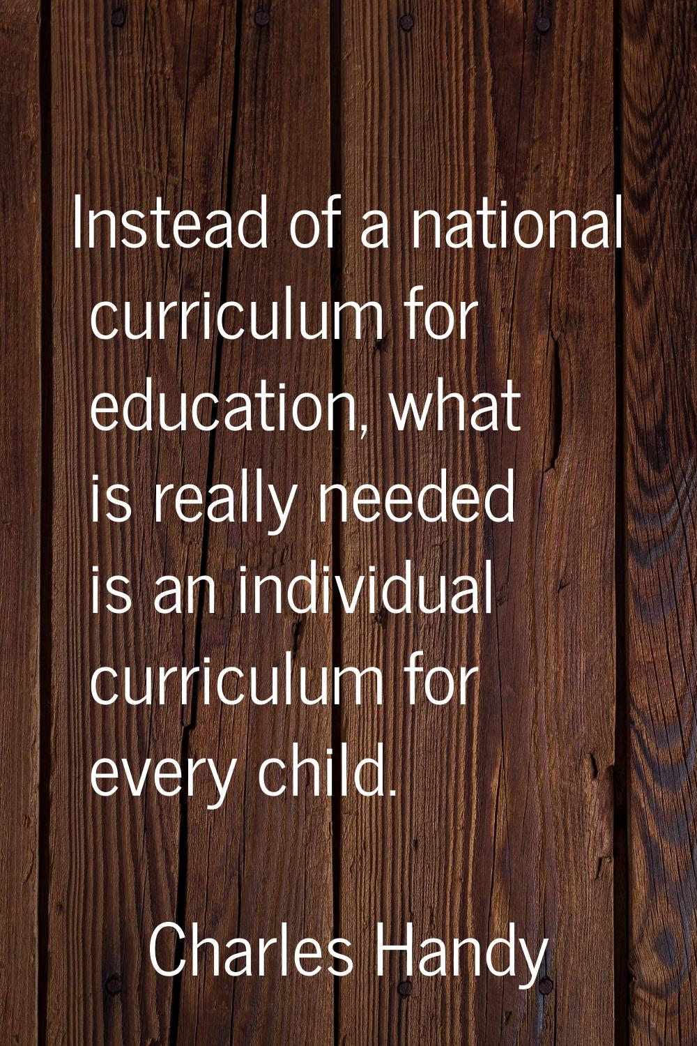 Instead of a national curriculum for education, what is really needed is an individual curriculum f