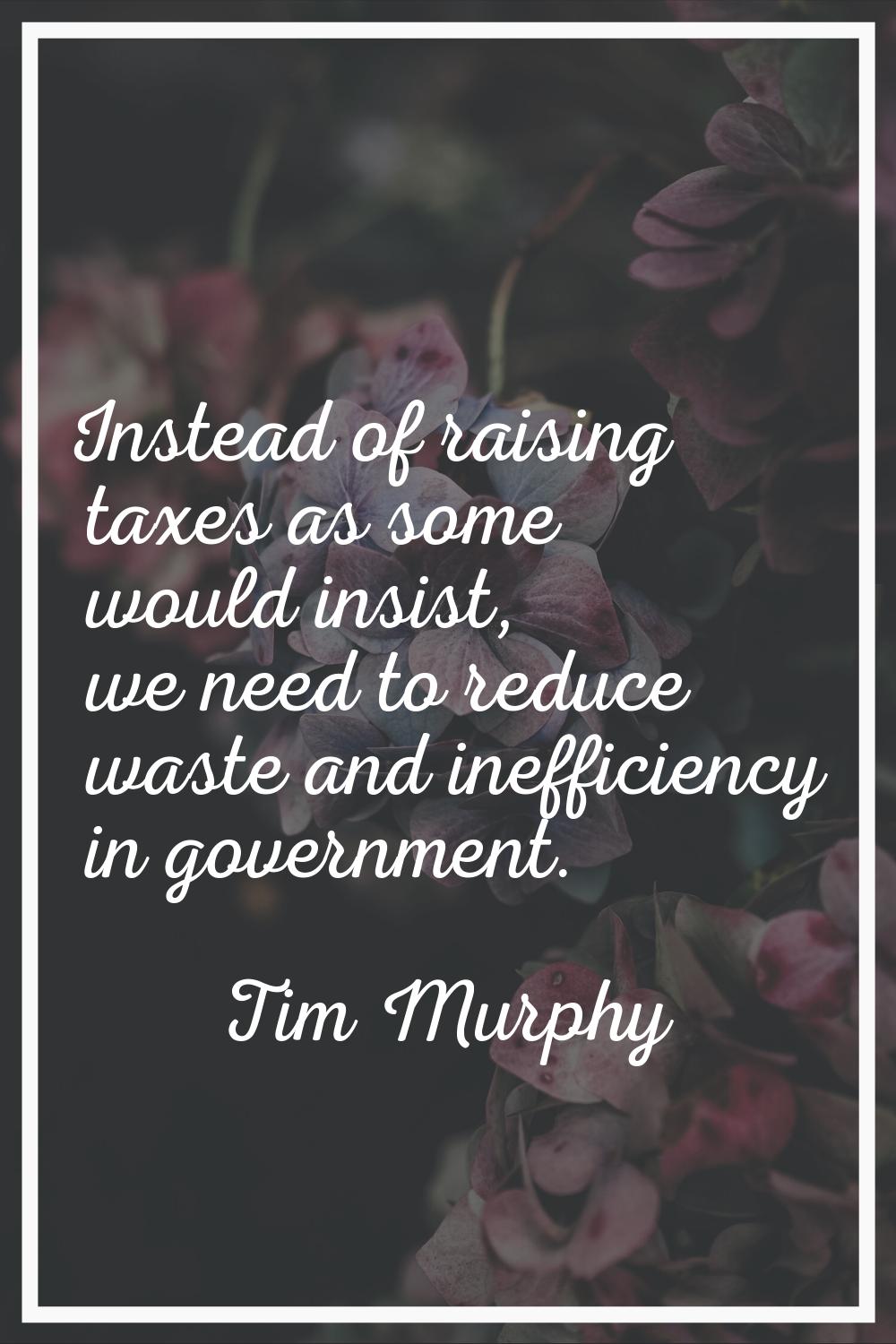Instead of raising taxes as some would insist, we need to reduce waste and inefficiency in governme