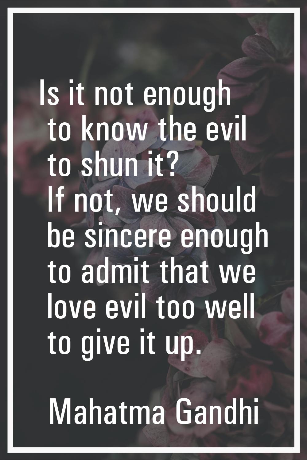 Is it not enough to know the evil to shun it? If not, we should be sincere enough to admit that we 