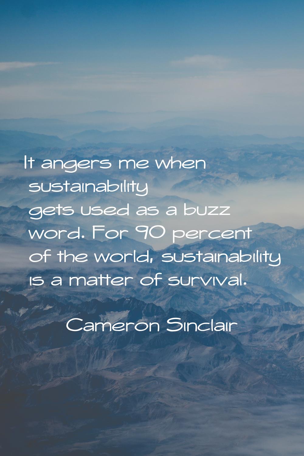 It angers me when sustainability gets used as a buzz word. For 90 percent of the world, sustainabil