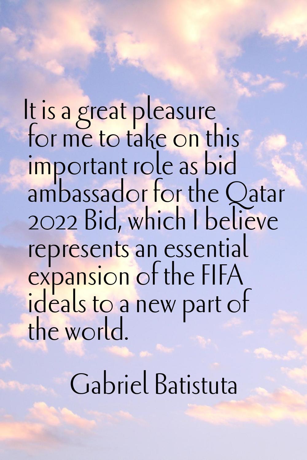 It is a great pleasure for me to take on this important role as bid ambassador for the Qatar 2022 B