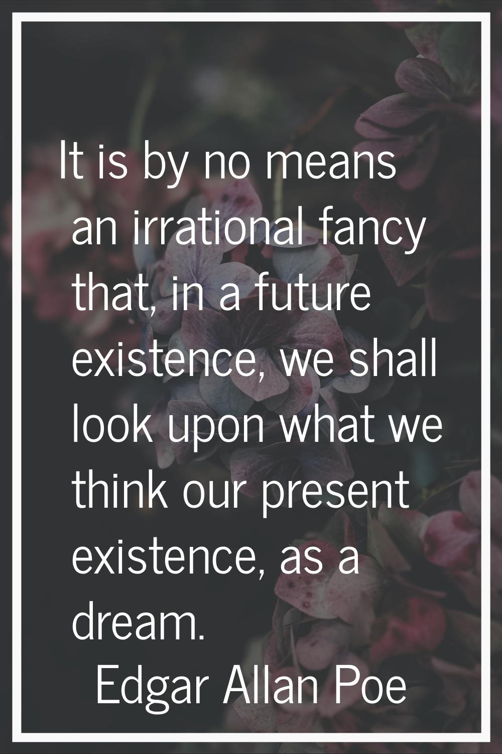 It is by no means an irrational fancy that, in a future existence, we shall look upon what we think