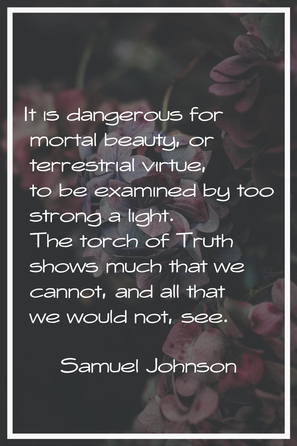 It is dangerous for mortal beauty, or terrestrial virtue, to be examined by too strong a light. The