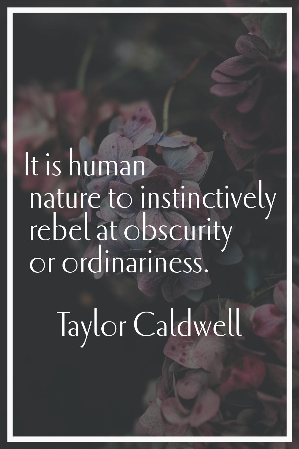 It is human nature to instinctively rebel at obscurity or ordinariness.
