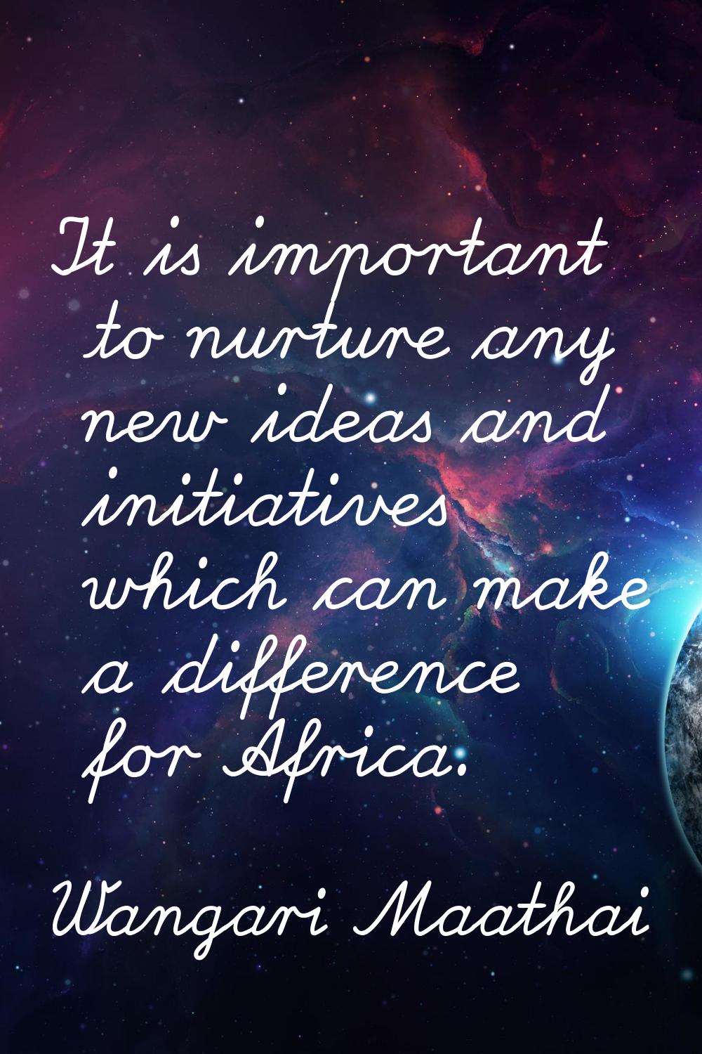 It is important to nurture any new ideas and initiatives which can make a difference for Africa.