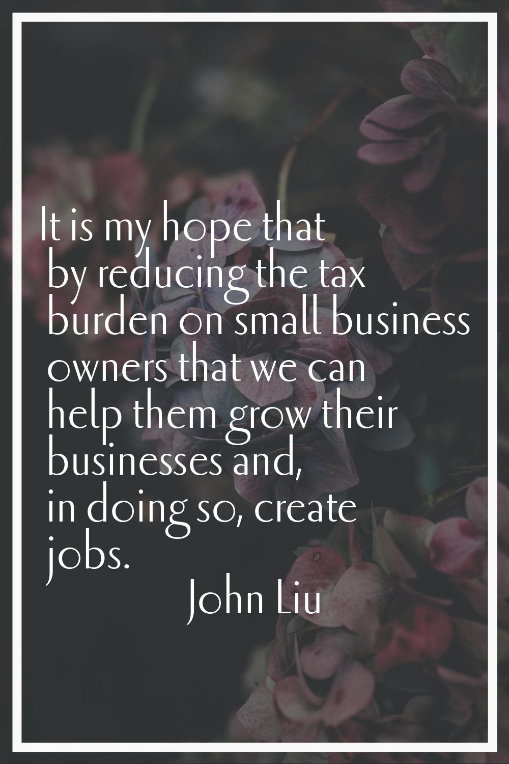 It is my hope that by reducing the tax burden on small business owners that we can help them grow t