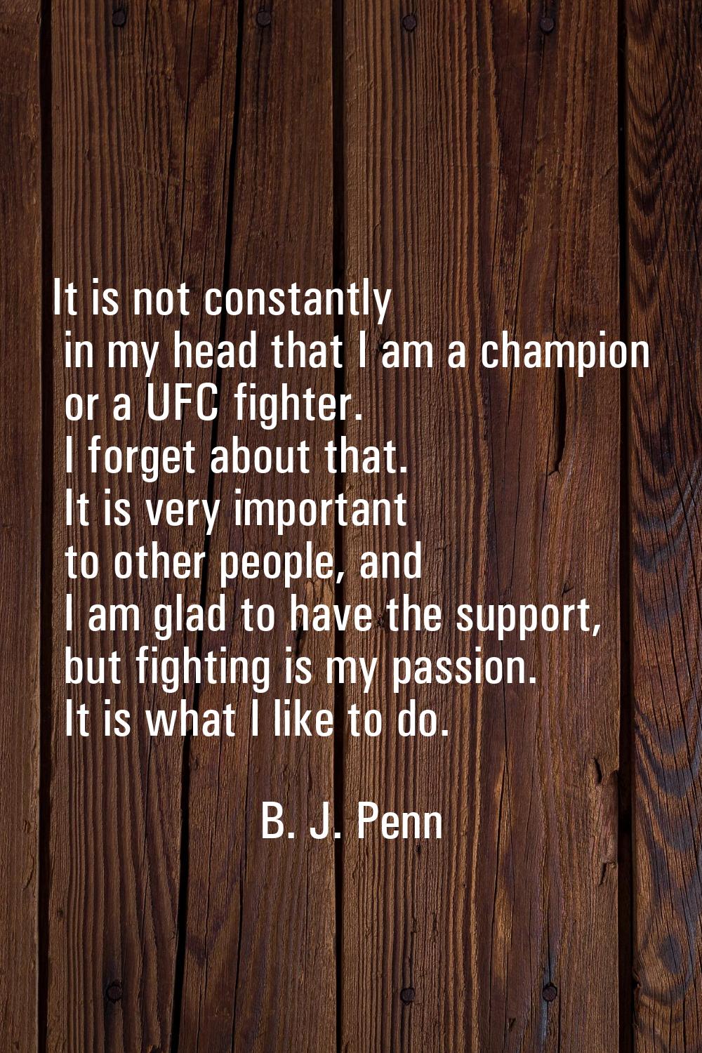 It is not constantly in my head that I am a champion or a UFC fighter. I forget about that. It is v