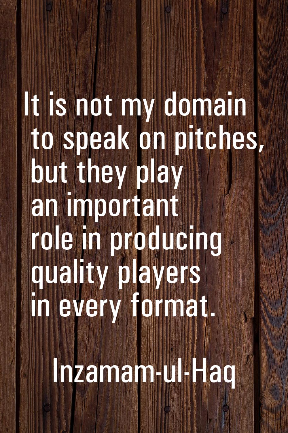 It is not my domain to speak on pitches, but they play an important role in producing quality playe