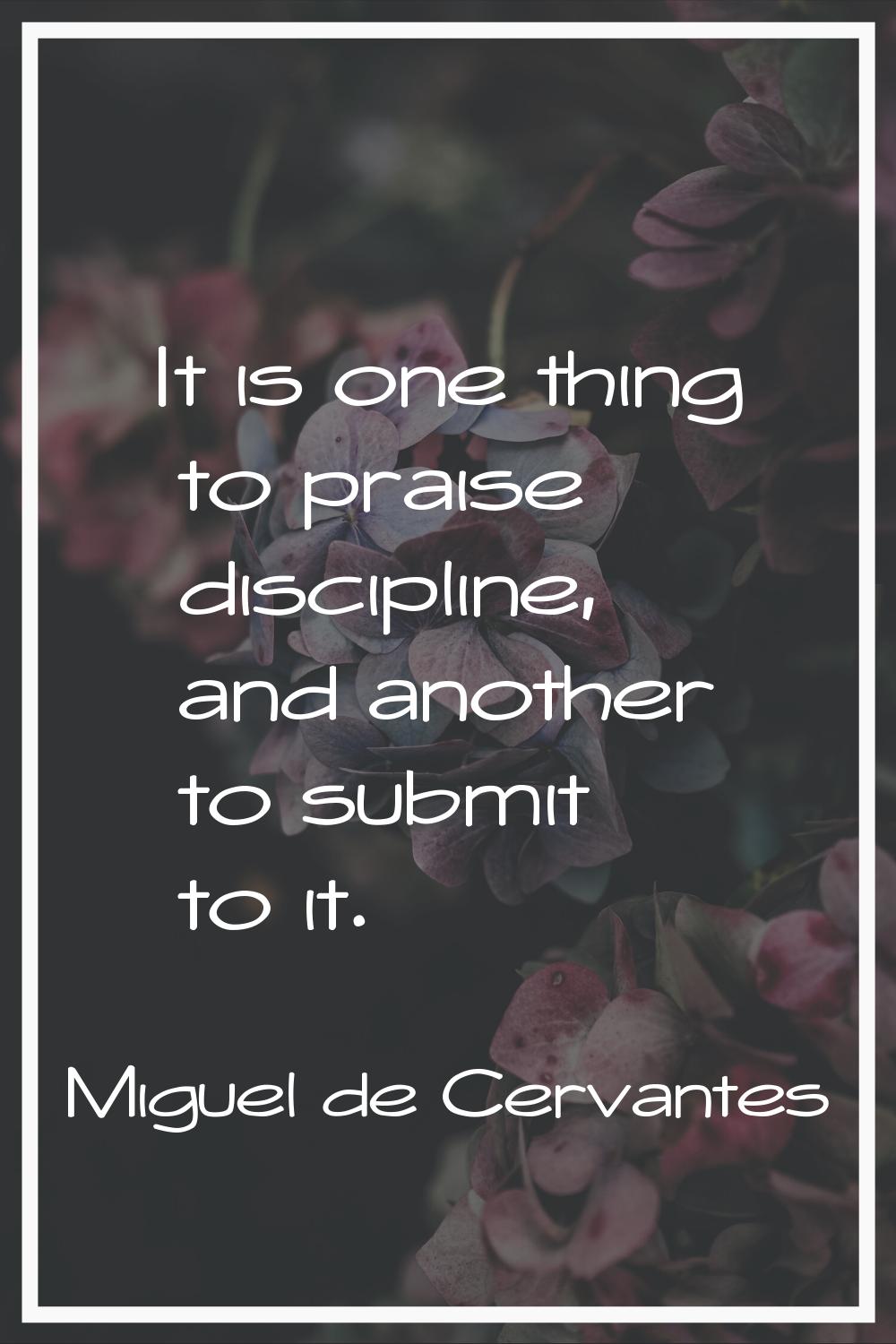 It is one thing to praise discipline, and another to submit to it.