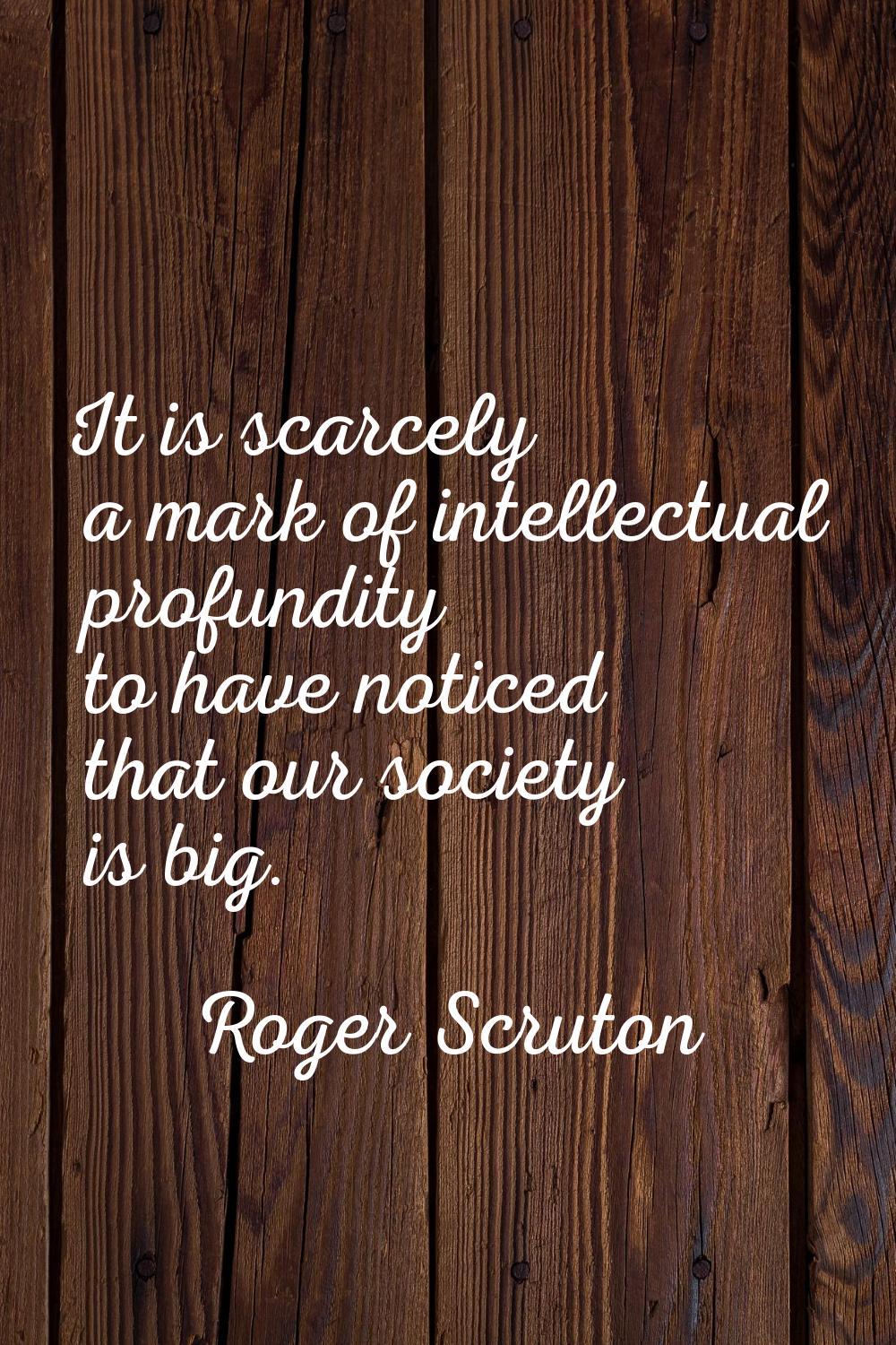It is scarcely a mark of intellectual profundity to have noticed that our society is big.