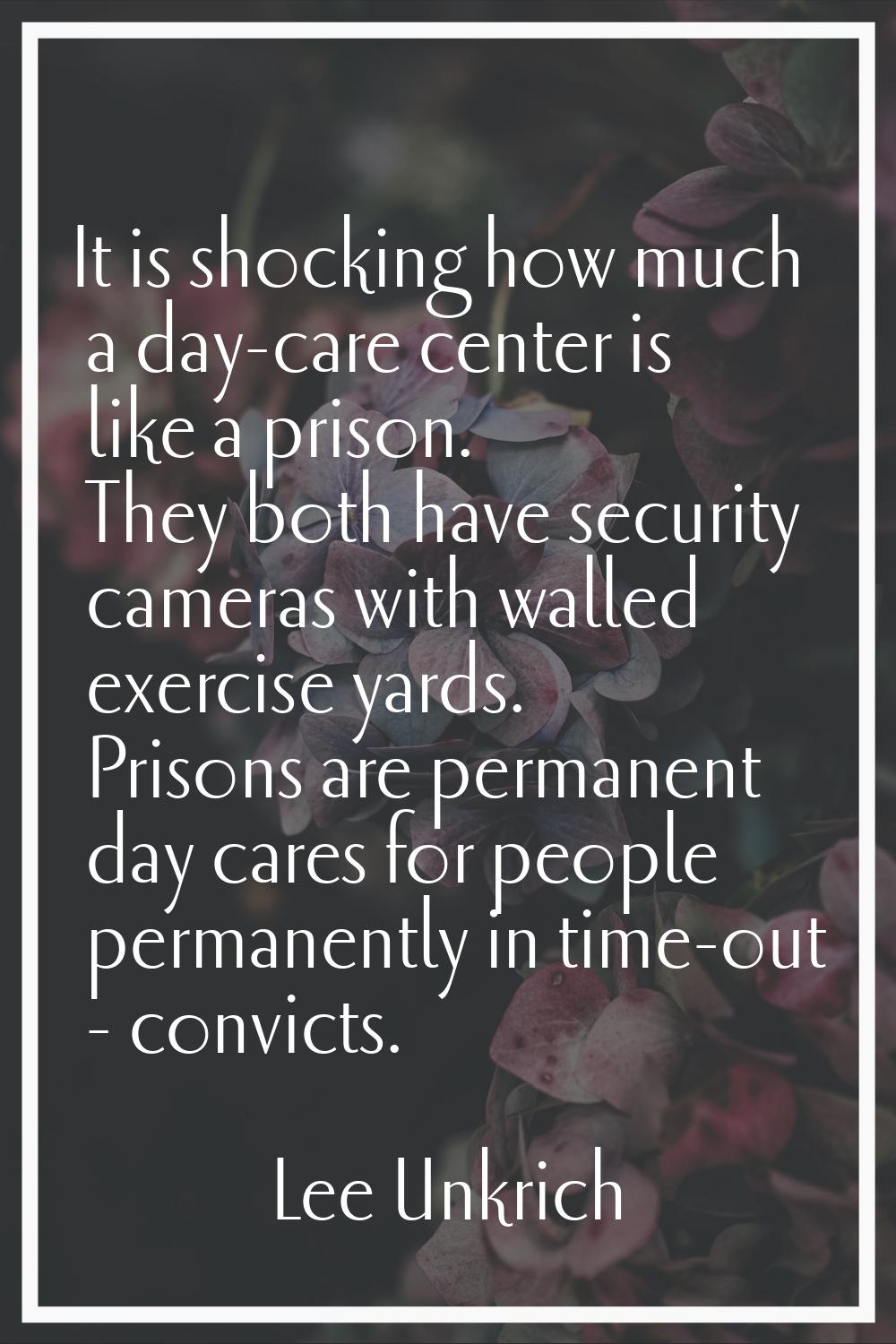 It is shocking how much a day-care center is like a prison. They both have security cameras with wa