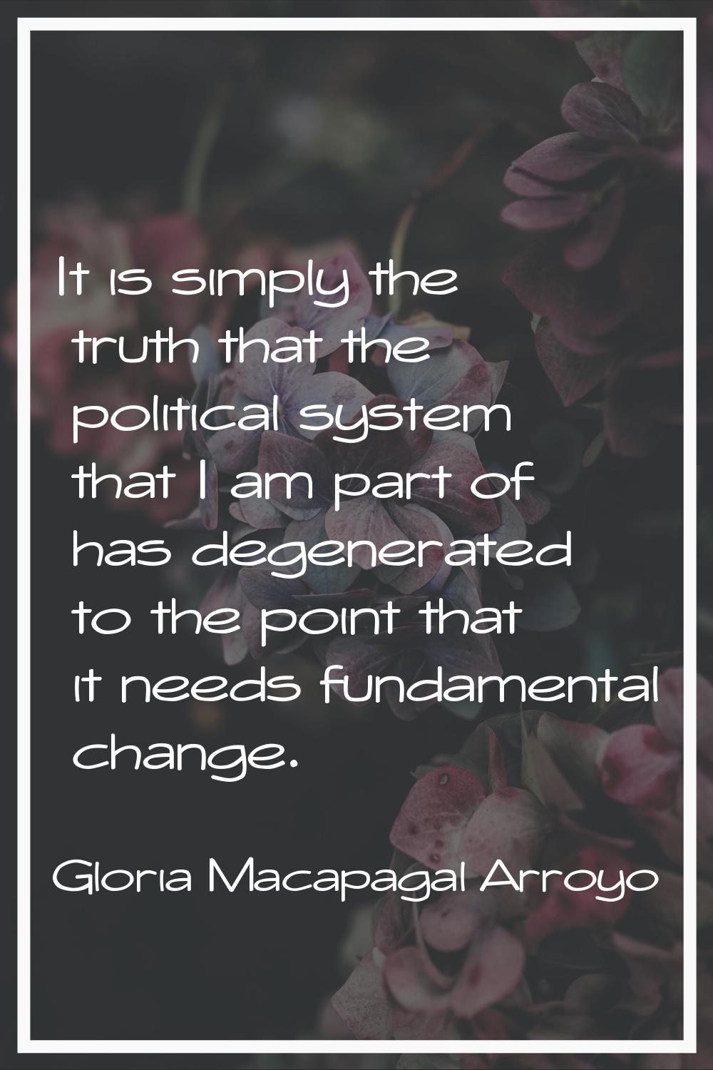 It is simply the truth that the political system that I am part of has degenerated to the point tha