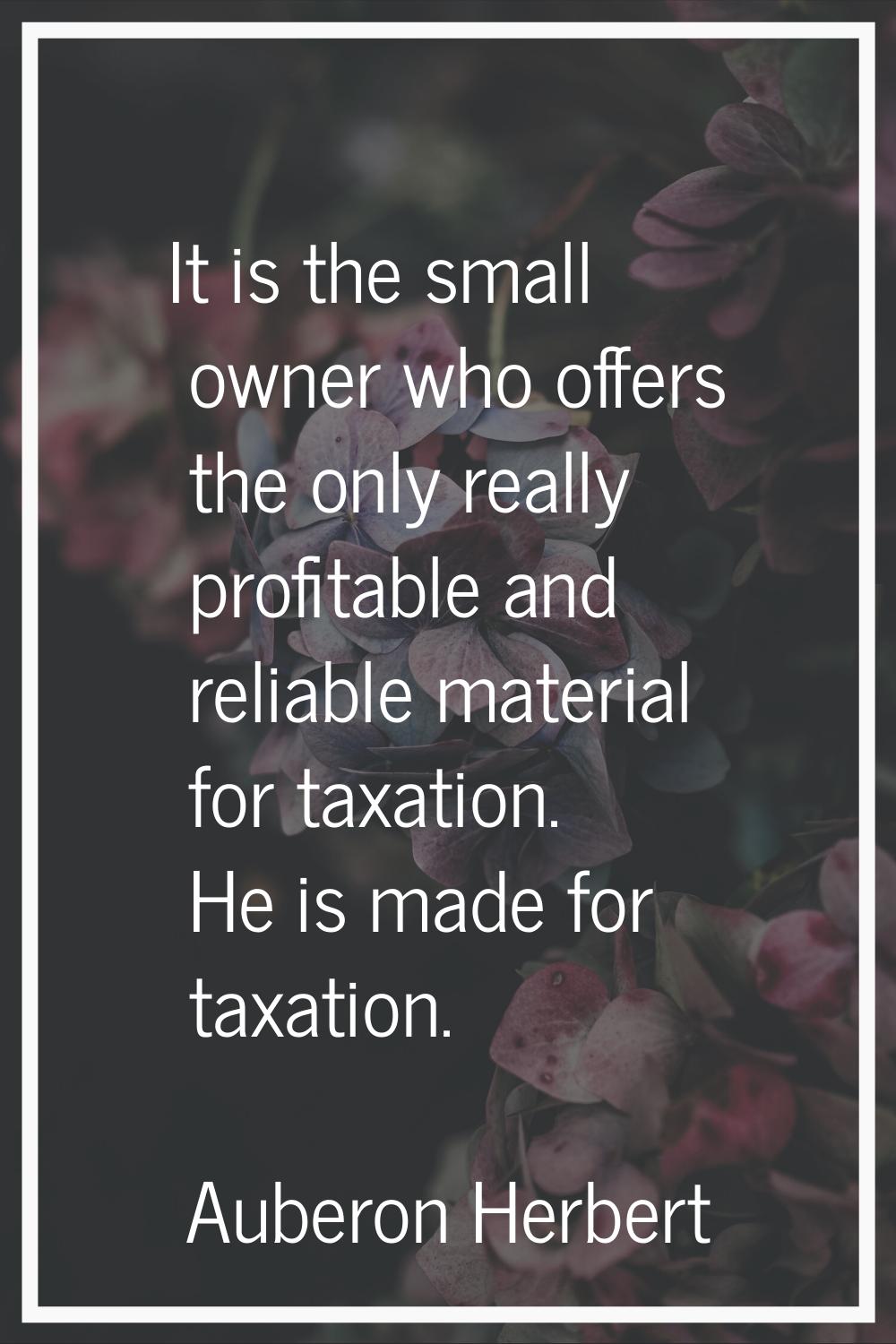 It is the small owner who offers the only really profitable and reliable material for taxation. He 