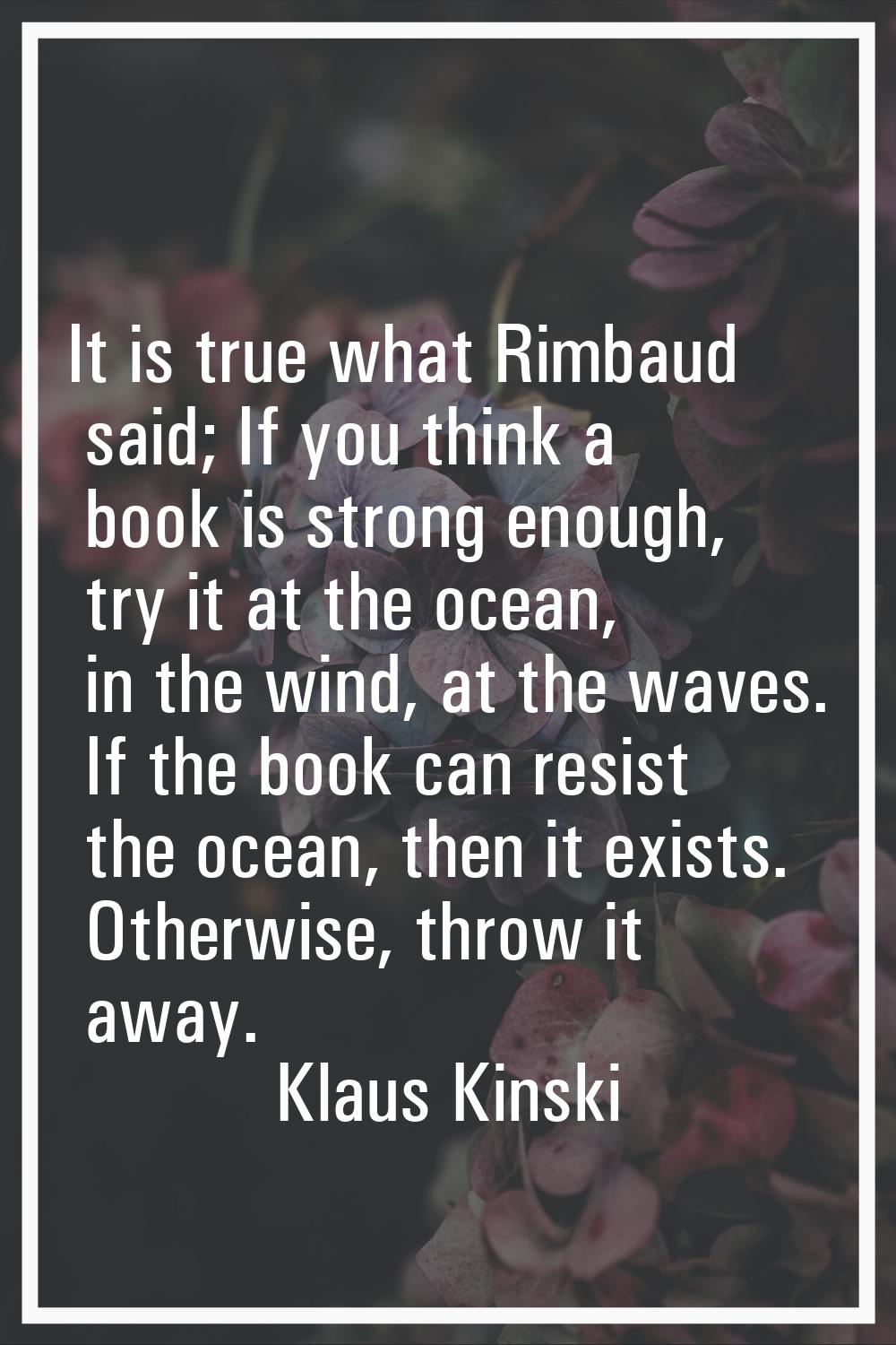 It is true what Rimbaud said; If you think a book is strong enough, try it at the ocean, in the win